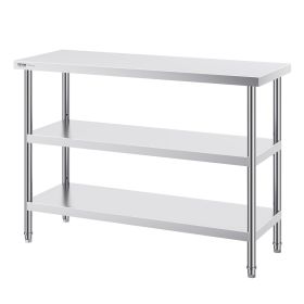 VEVOR Stainless Steel Food Prep Table, 18 x 48 x 34 Inch Commercial Kitchen Worktable, with 2 Adjustable Undershelf