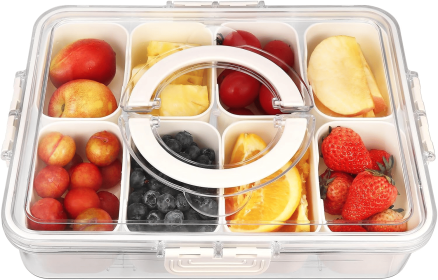Portable Divided Serving Tray with Lid and Handle, 8 Compartments Snackle Box for Kids and Adults