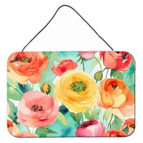 NEW Ranunculus in Watercolor Wall or Door Hanging Prints Aluminum Metal Sign Kitchen Wall Bar Bathroom Plaque Home Decor, 8HX12W, Multicolor (Default: Default)