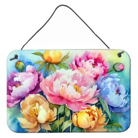 NEW Peonies in Watercolor Wall or Door Hanging Prints Aluminum Metal Sign Kitchen Wall Bar Bathroom Plaque Home Decor, 8HX12W, Multicolor (Default: Default)