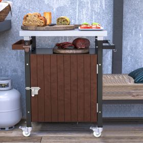 Outdoor Grill Cart with Stainless Steel Tabletop, Storage, Patio Kitchen Island with Wheels, Hooks, and Spice Rack, Waterproof Outdoor Grill Tabl (Color: as Pic)