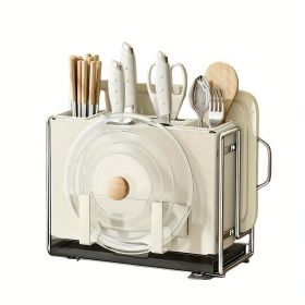 1 Universal Metal Kitchen Knife Holder with Chopping Board Storage, Knife - free. 6 - Slot Large - volume Design (Color: White)